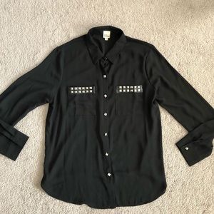 Black Button Down Studded Blouse